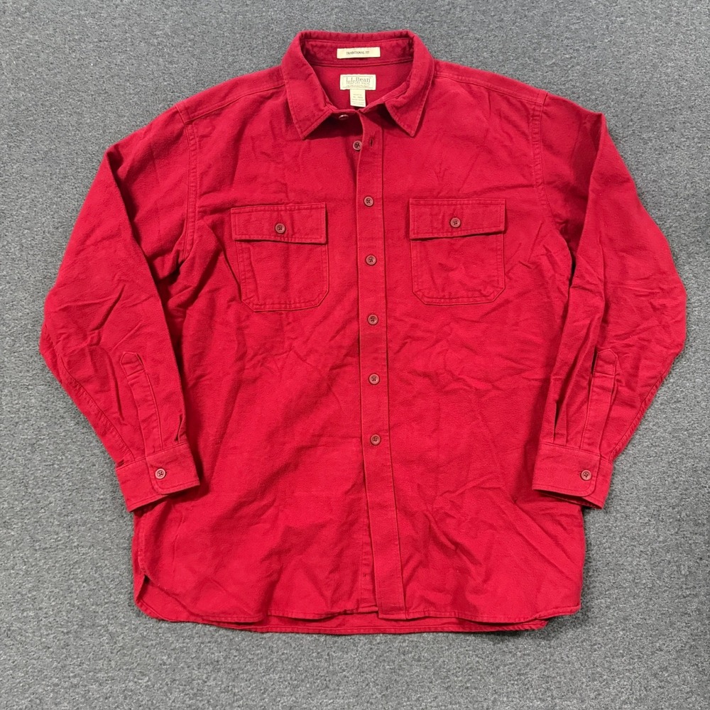 L.L. Bean Chamois Cloth Shirt Mens XL Red Good Traditional Fit Heavy Cotton